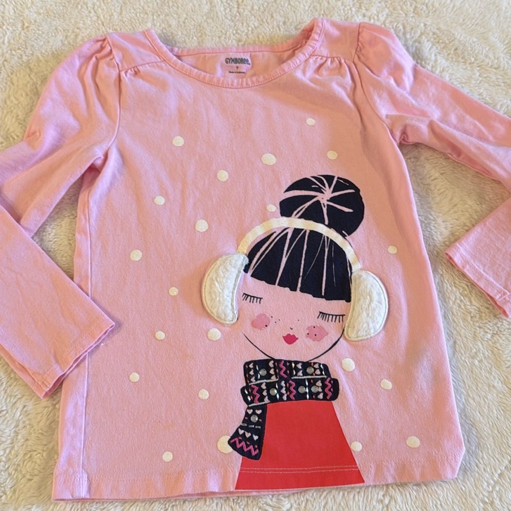 Adorable Gymboree pink tee earmuffs size 7
